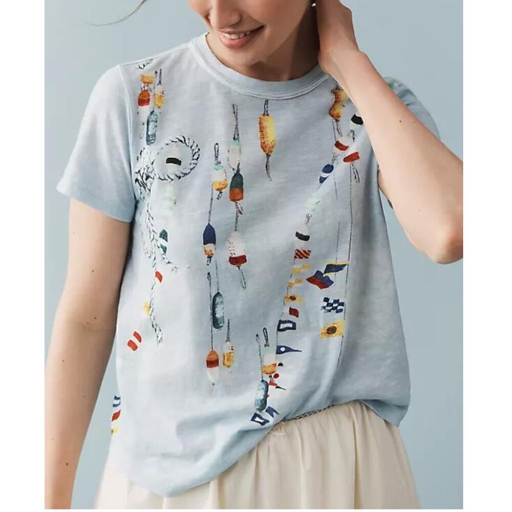 Anthropologie The Bennie Cotton Slub Crew-Neck Slim Tee Lt Blue *New w/ Flaws*